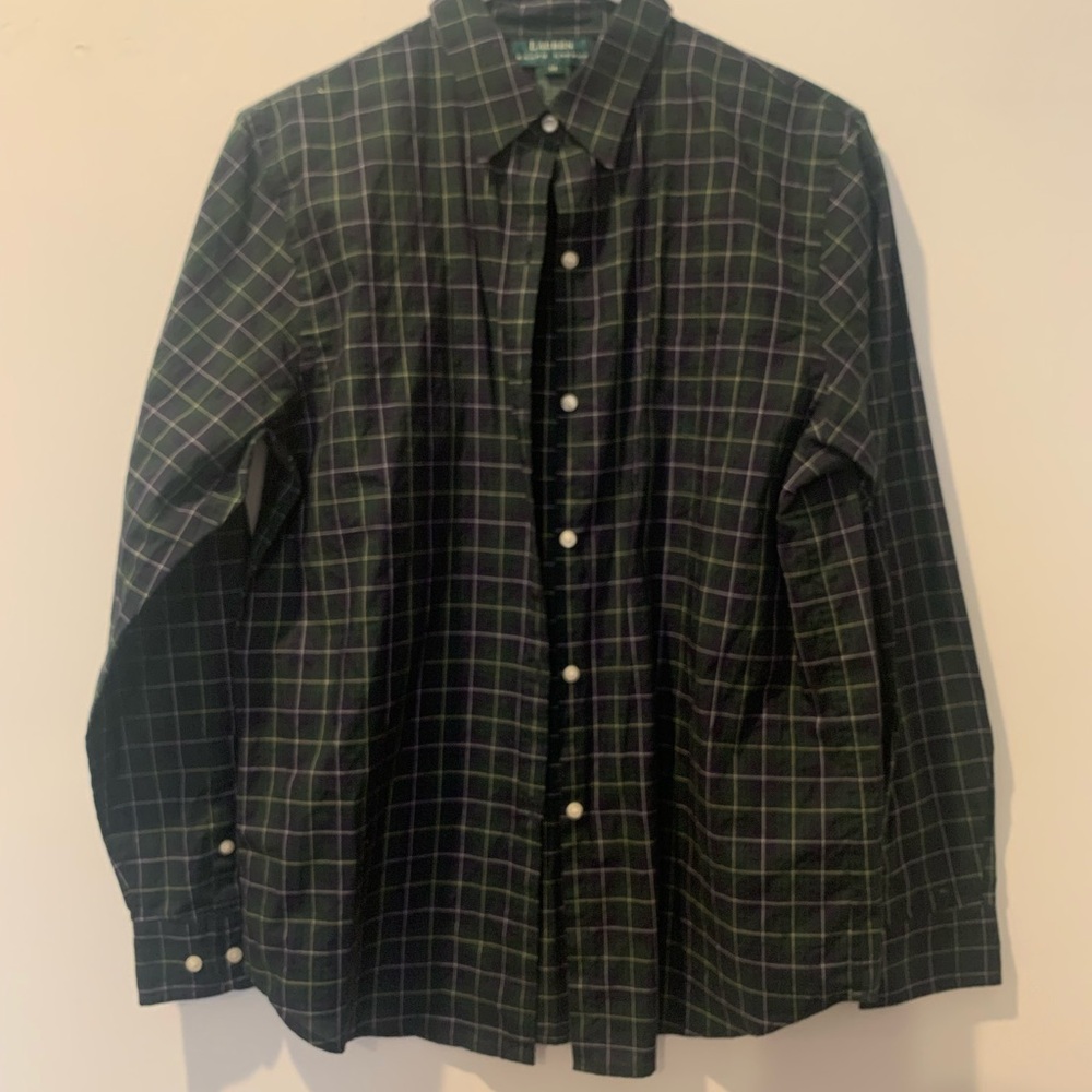 Lauren Ralph Lauren Navy and Green Plaid Button-Down Shirt